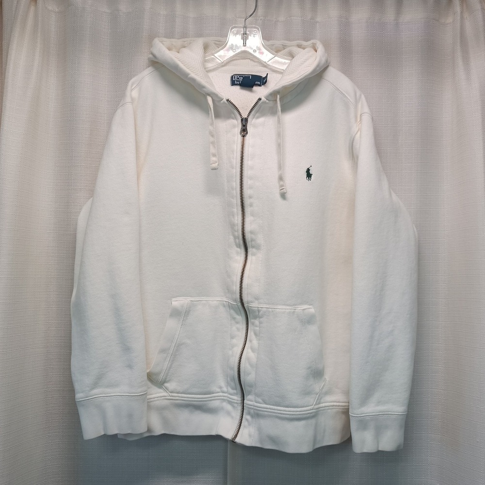 Polo Ralph Lauren Mens XXL Full Zip Hoodie Cream White Fleece Pony Logo Sporty